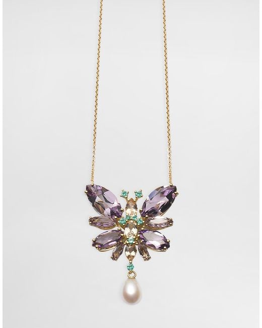 Dolce & Gabbana White Butterfly Necklace 18-Carat And Amethysts