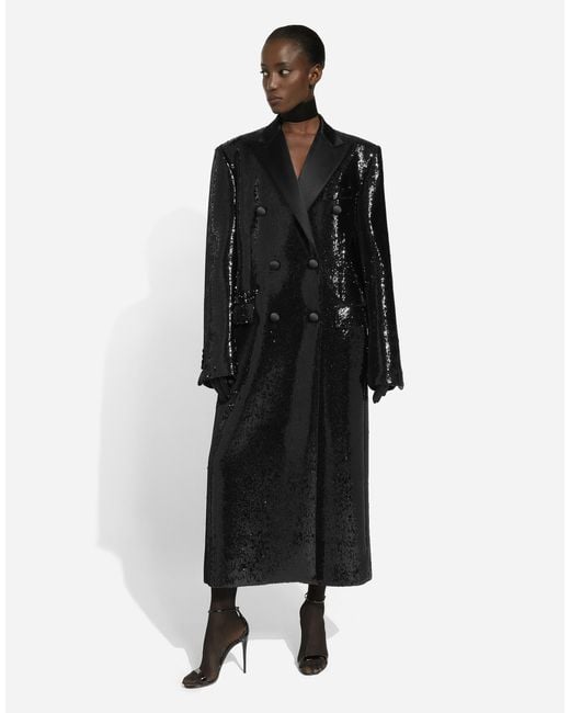 Dolce & Gabbana Black Micro-Sequined Double-Breasted Coat