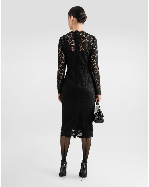 Dolce & Gabbana ロンゲットドレス ロングスリーブ ストレッチロゴレース Black