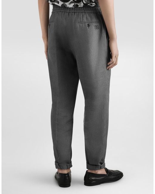 Dolce & Gabbana Gray Washed Linen Canvas Jogging Trousers for men