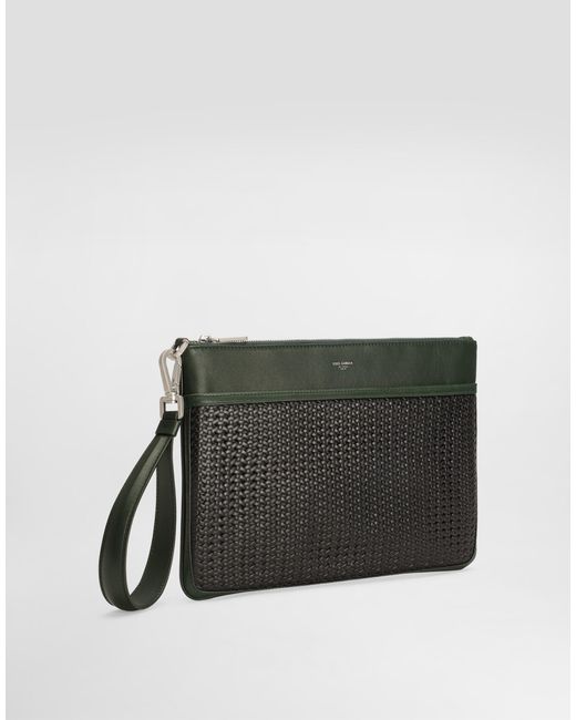 Dolce & Gabbana Black Plongé Woven Calfskin Necessaire for men