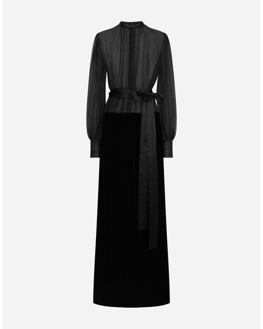 Dolce & Gabbana Black Silk Organza Velvet Maxi Dress
