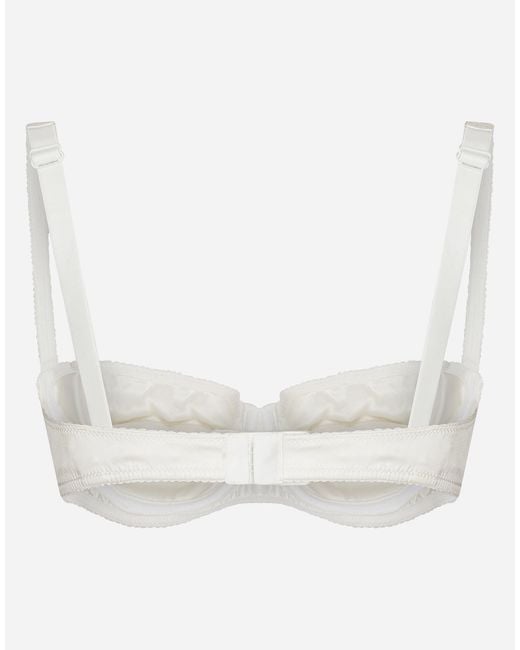 Dolce & Gabbana White Semi-Padded Satin Balconette Bra With Lace