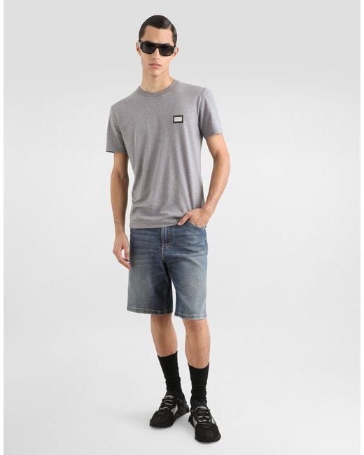 Dolce & Gabbana Gray Cotton T-Shirt With Branded Tag for men