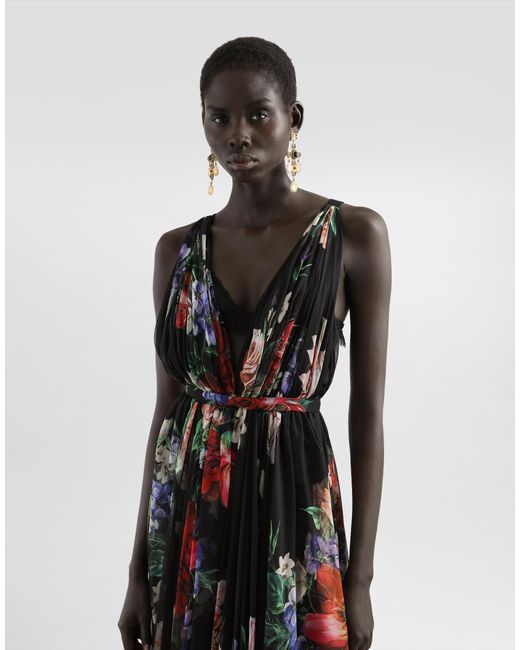 Dolce & Gabbana Black Long Floral- Chiffon Dress