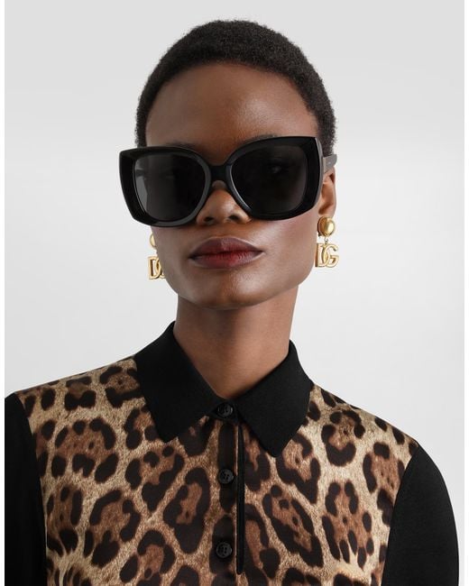 Dolce & Gabbana Black Leo- Wool Polo Pullover