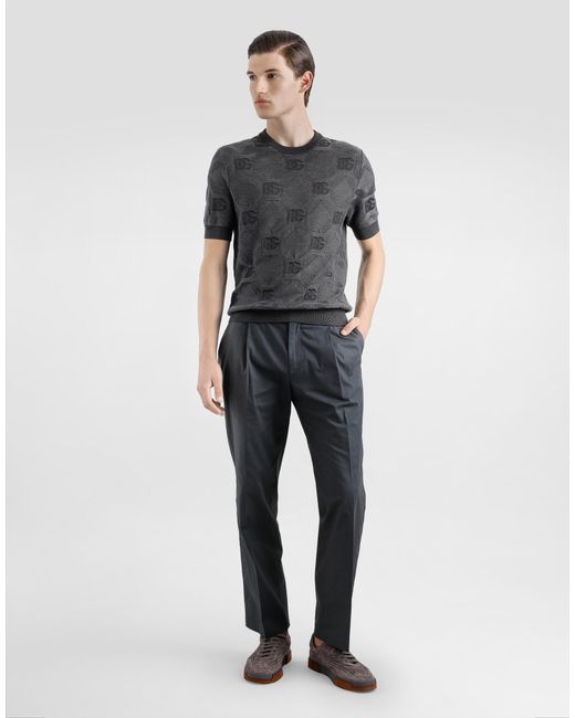 メンズ Dolce & Gabbana ジャカードロゴ シルク ラウンドネック セーター Gray