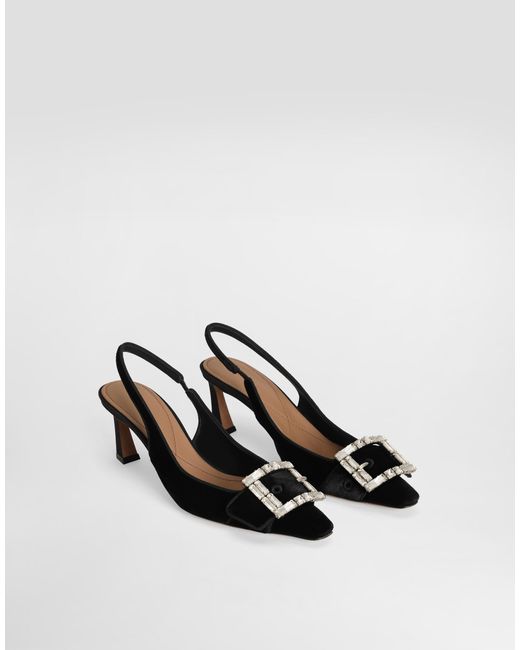 Dolce & Gabbana White Velvet Slingbacks With Bejeweled Buckle