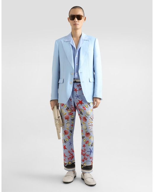 Dolce & Gabbana Blue Sicilia Single-Breasted Linen Jacket for men