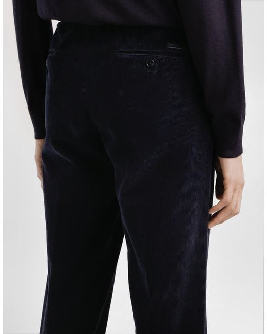 Dolce & Gabbana Blue Garment-Dyed Velvet Trousers for men
