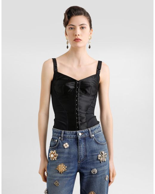 Top Corsetero De Raso Elástico Dolce & Gabbana de color Black
