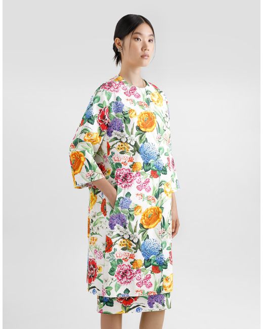 Dolce & Gabbana White Mantel Aus Baumwolljacquard Blumenprint