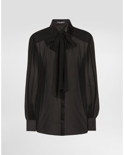Dolce & Gabbana Black Silk Chiffon Shirt With Pussy-Bow