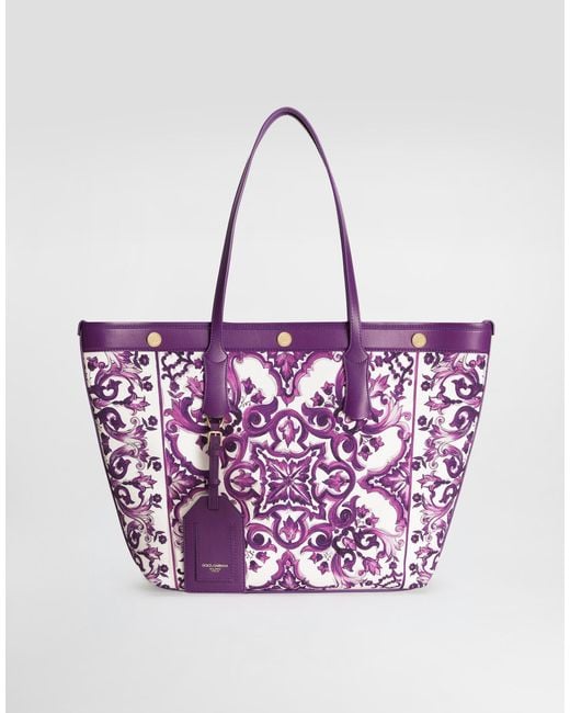 Dolce & Gabbana Purple Majolica-Print Atene Shopping Bag