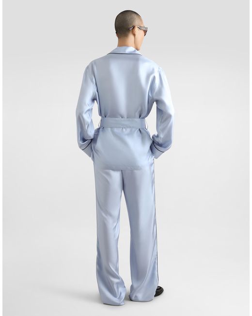 Dolce & Gabbana Blue Silk Twill Robe for men
