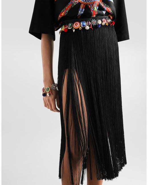 Dolce & Gabbana Black Long Fringed Skirt
