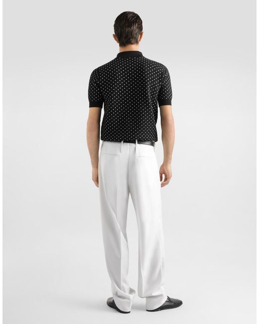Dolce & Gabbana Black Polka-Dot Buttoned Polo Shirt for men