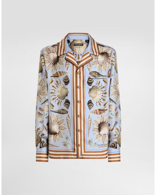 Dolce & Gabbana Blue Silk Shirt With Shell Motif for men