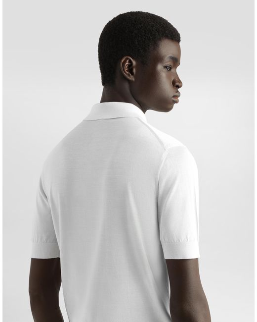 Dolce & Gabbana White Silk Polo-Shirt With Logo Embroidery for men