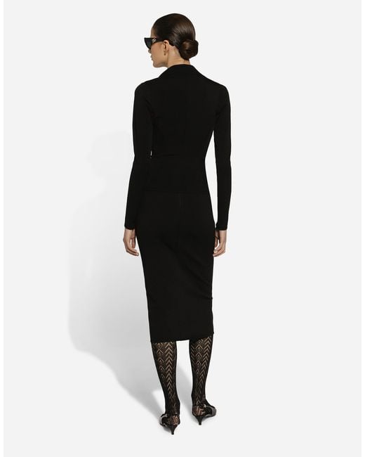 Dolce & Gabbana Black Stretch Viscose Knit Pencil Skirt With Dg Logo