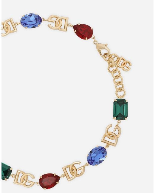 Dolce & Gabbana Necklace With Dg Logo And Multi-Colored Crystals Multicolor