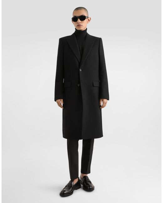 Dolce & Gabbana Black Single-Breasted Wool Coat for men