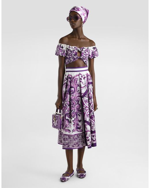 Dolce & Gabbana Majolica-Print Poplin Top Purple