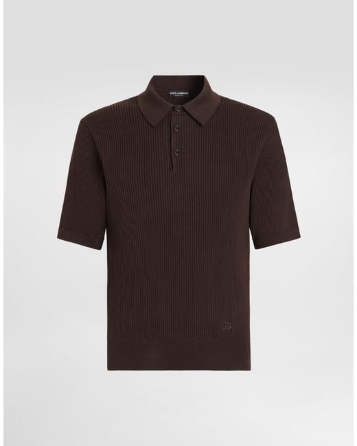 Dolce & Gabbana Brown Micro-Rib Cotton Polo Shirt for men