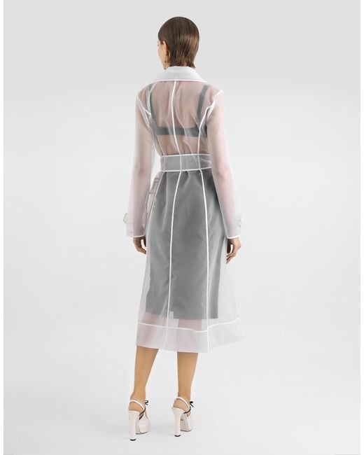 Dolce & Gabbana White Trenchcoat Aus Technischem Organza