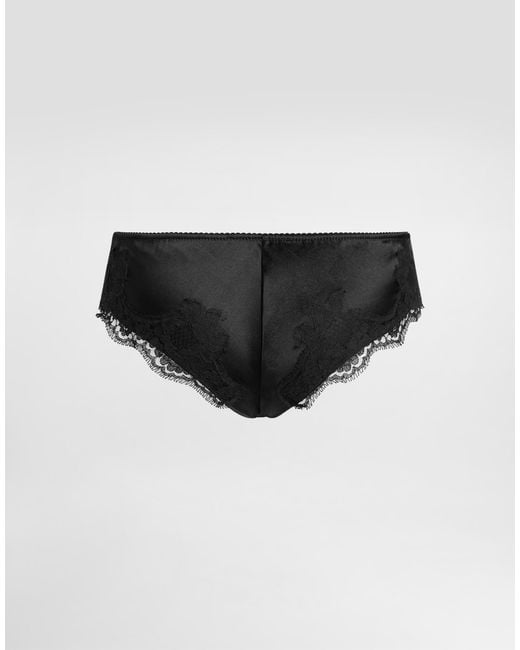 Dolce & Gabbana Black Chantilly-lace And Silk-blend Satin Briefs
