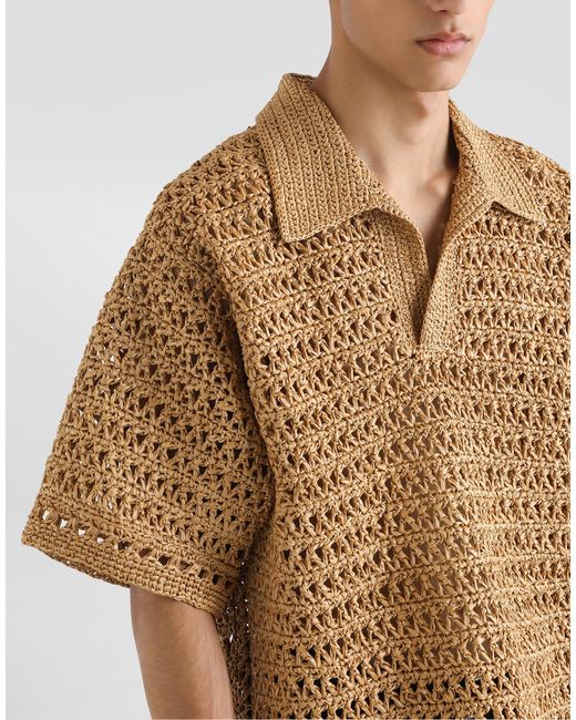 Dolce & Gabbana Natural Short-Sleeved Viscose Crochet Polo-Shirt for men
