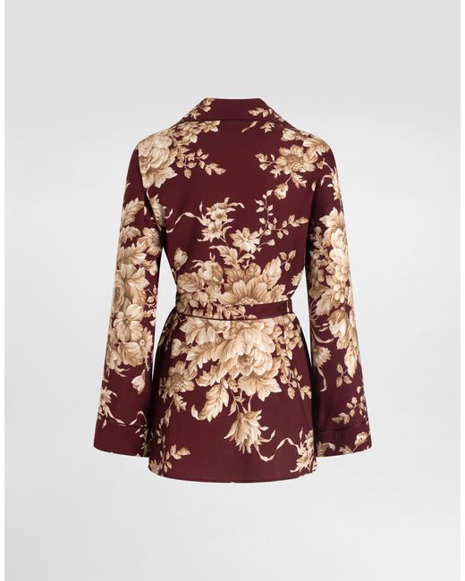 Dolce & Gabbana Red Bluse Vanity Aus Charmeuse Mit Rosenprint