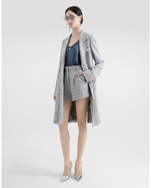 Dolce & Gabbana ラメ ツイードブークレ シングルブレスト コート Gray