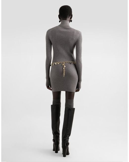 Dolce & Gabbana Gray Turtleneck Long Dress