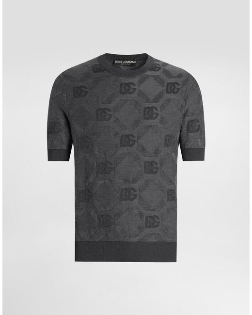 メンズ Dolce & Gabbana ジャカードロゴ シルク ラウンドネック セーター Gray