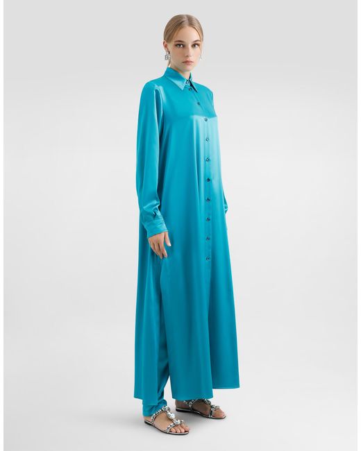 Dolce & Gabbana Blue Langer Kaftan Aus Seidensatin