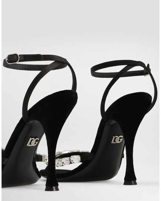 Dolce & Gabbana White Satin Sandals With Gemstone Embellishment