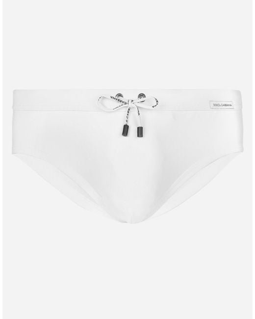 Slip de bain avec étiquette Dolce&Gabbana Dolce & Gabbana pour homme en  coloris Blanc | Lyst