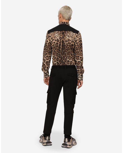 メンズ Dolce & Gabbana シャツ マルチポケット コットン レオパードプリント Brown