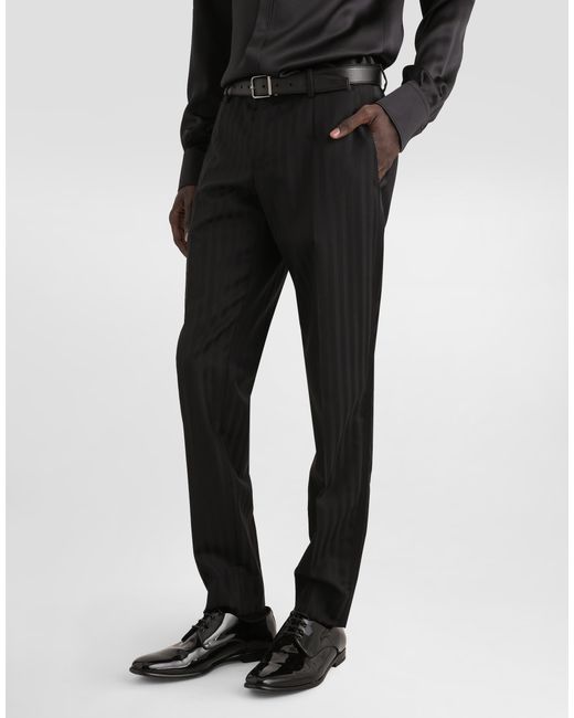 Dolce & Gabbana Black Wool Pekin Jacquard Trousers for men