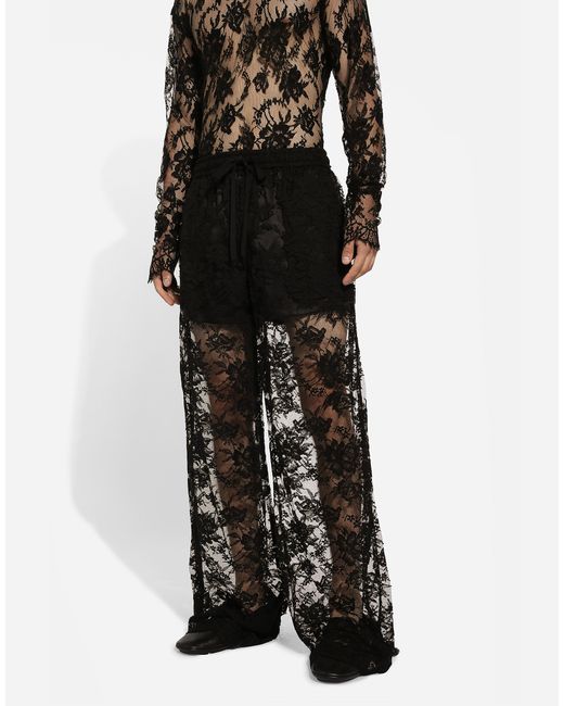 メンズ Dolce & Gabbana パジャマパンツ シャンティイレース Black