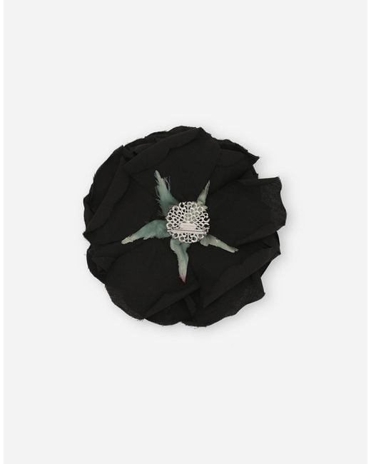 Dolce & Gabbana Black Floral Cotton Brooch for men