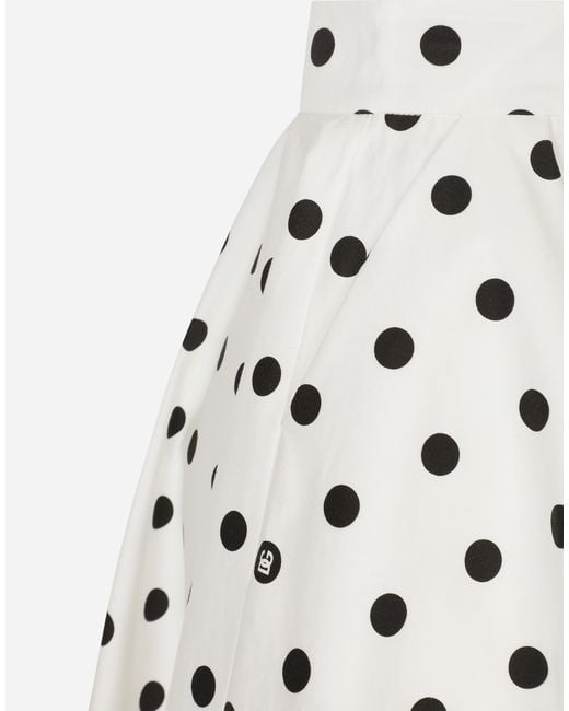 Dolce & Gabbana ドットプリント コットンドリル ロンゲット サーキュラースカート White