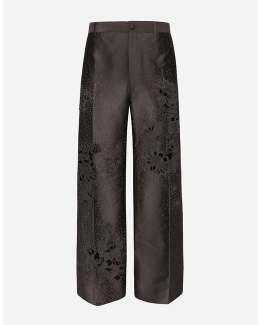 Pantalón Sastre En Mikado De Seda Con Bordado Dolce & Gabbana de hombre de color Gray