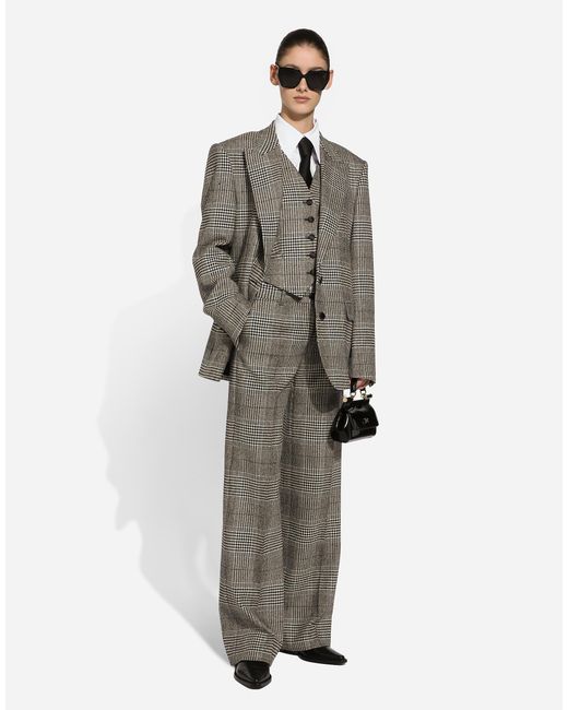 Dolce & Gabbana Gray Flared Glen Plaid Pants