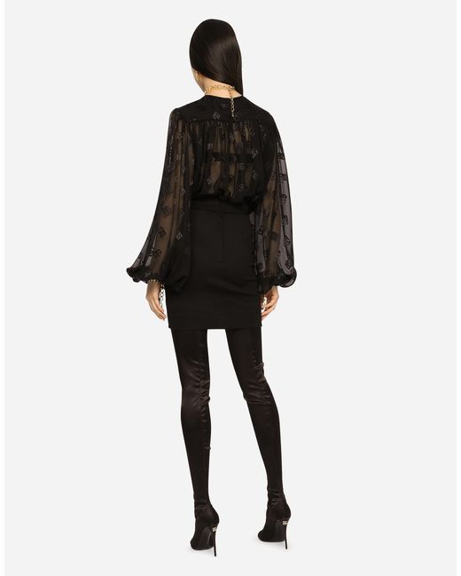 Dolce & Gabbana Black Milano Rib Miniskirt With Dg Logo