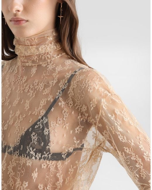 Dolce & Gabbana Natural Chantilly Lace Blouse