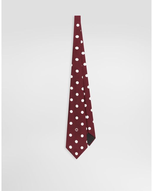 Dolce & Gabbana White Polka Dot-Print Silk Twill Tie for men