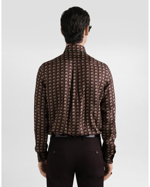 Camisa Martini En Sarga De Seda Estampada Dolce & Gabbana de hombre de color Brown