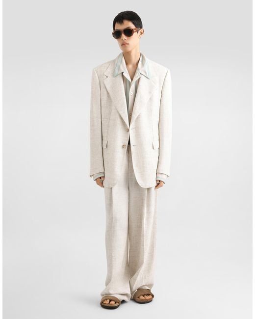 Dolce & Gabbana Natural Single-Breasted Tweed-Effect Linen And Viscose Jacket for men